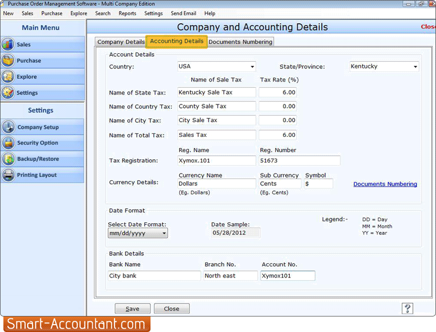 Screenshots for Multi Company Purchase Order Software manage account