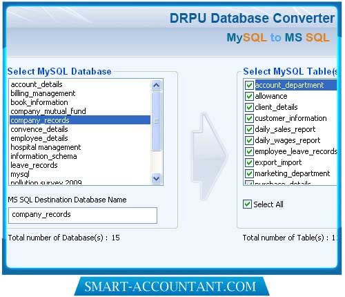 Screenshot of MySQL to SQL Server Conversion Software