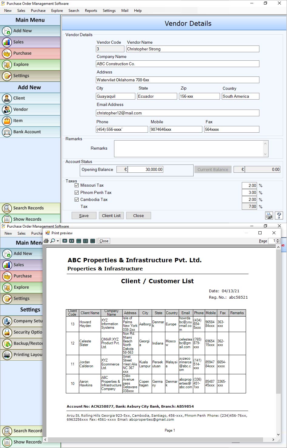 Purchase Order Financing screen shot