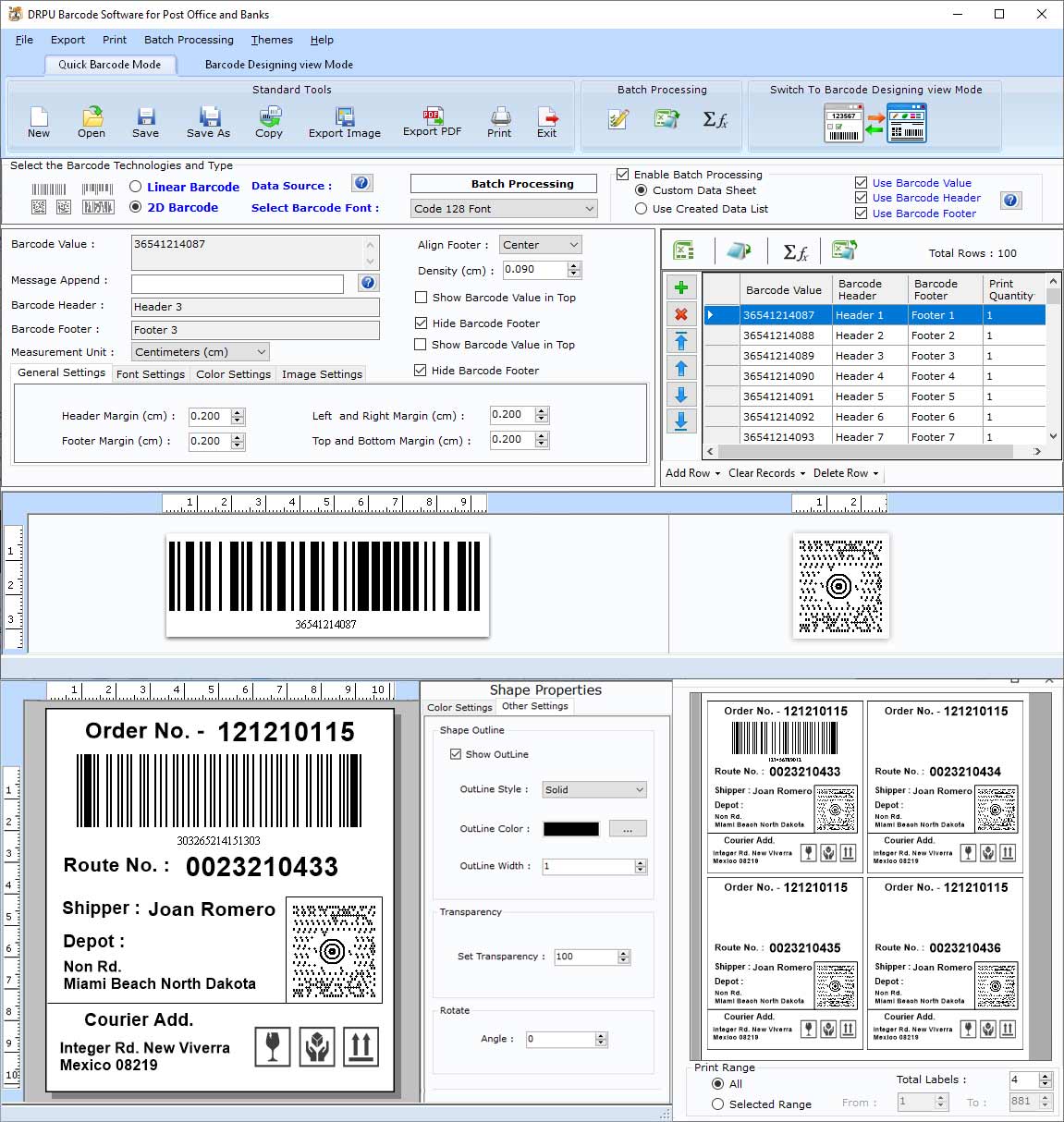 Courier Post Mailer 2d Barcodes screen shot