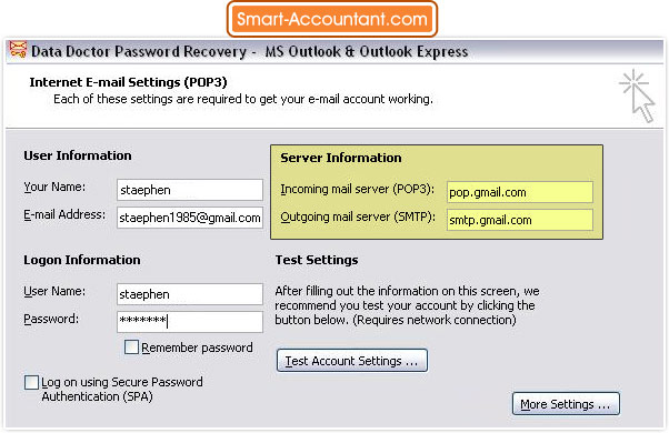 Outlook express password restore program