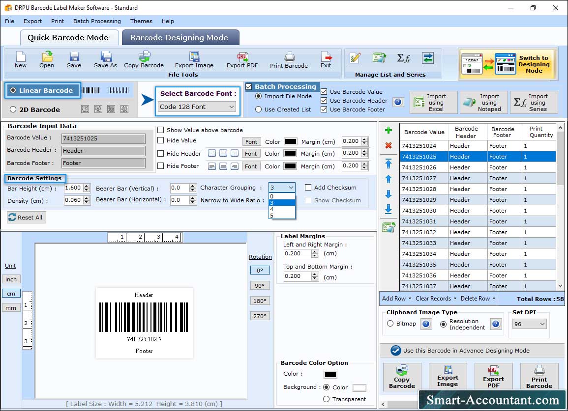 Barcode Settings