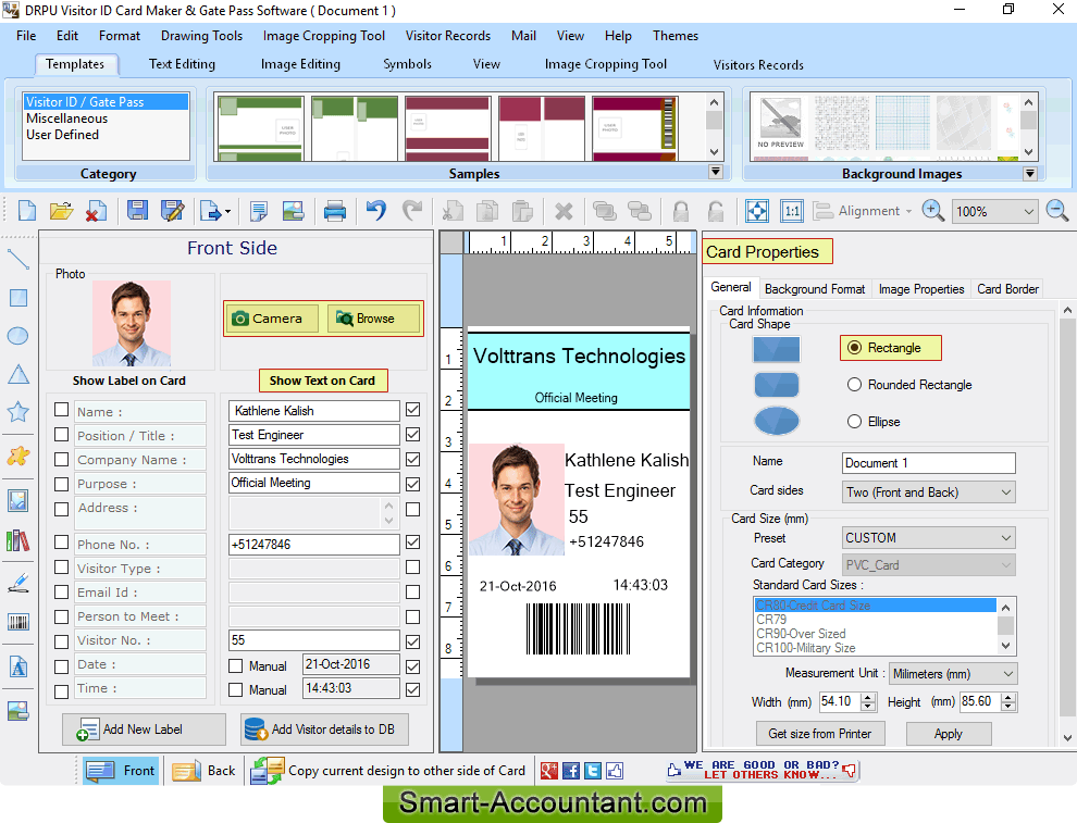 Add visitor information on identity card