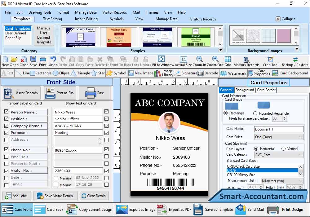 Add visitor information on identity card